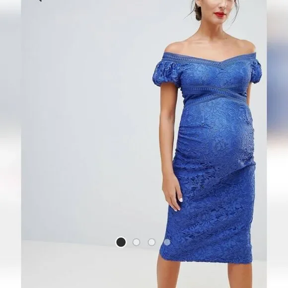 Little Mistress Dresses | Host Pick Little Mistress Maternity Off Shoulder Lace Midi Dress Size 10us | Color: Blue | Size: 10m | Celebritique_Le's Little Mistress Dresses | Host Pick Little Mistress Maternity Off Shoulder Lace Midi Dress Size 10us | Color: Blue | Size: 10m | Celebritique_Le's